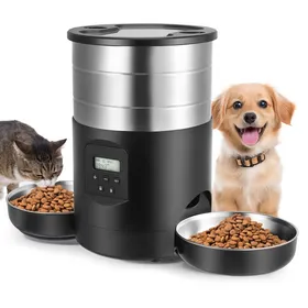 Comparer les prix de Croquettes Chat Automatique Double 5L INOX Distributeur Croquettes Chien avec 2 Bols Mangeoire Programmable pour Petite/Moyenne