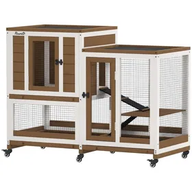 Meilleurs prix pour Clapier lapin intérieur - cage lapin - PawHut - design luxe 3 niveaux plateaux amovibles roulettes - bois - 110x50x86cm - marron