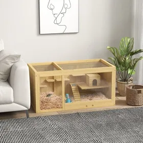 Comparer les prix de Cage hamster bois 100cm maison jeu gerbilles balançoires échelles toit ouvrant cabane naturelle