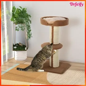 Comparer les prix de Arbre à chat - AKOZON - 8572 - 2 plateformes - Marron clair - Poteaux 165 cm sisal