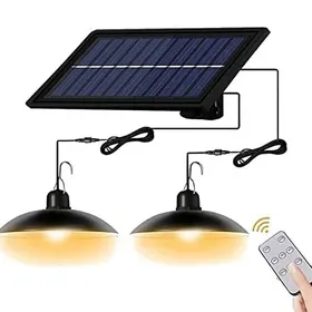 Meilleurs prix pour Lampe Suspendue Solaire Double Tête IP65 Étanche 3m Câble + Télécommande Lumière Chaud pour Poulailler/Terrasse et Hangar