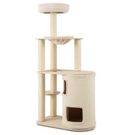 Meilleurs prix pour GOPLUS Arbre à Chat à Plusieurs Niveaux, Hauteur 151 cm, Tour à Chat en Bois avec Niche à Double Couche, Perchoir, Hamac, Griffoirs