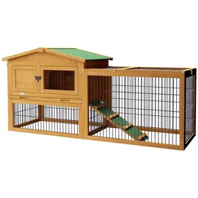 Comparer les prix de Cage à lapin - PawHut - avec rampe plateau excrément fenêtre porte verrouillable - 150 x 525 x 68 cm - jaune