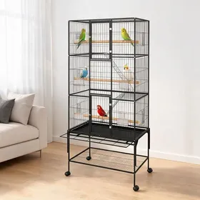 Meilleurs prix pour Cage à Oiseaux Extra Large 175cm – Acier Pieds Roulants Bac Amovible Volière pour Perroquets/Perruches/Canaris81x465x175cm