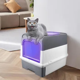 Meilleurs prix pour B.LIVEM®Bac à litière à tiroir avec stérilisation, Gris, pelle à litière gratuite, stérilisation UV 48*35*36cm
