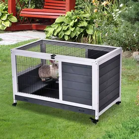 Meilleurs prix pour Clapier Cage à Lapin sur Roulettes Toit Ouvrant Rampe Tiroir à Déjection Amovible 90 x 53 x 59 cm Gris Blanc