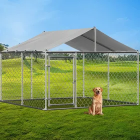 Meilleurs prix pour Enclos pour chien en acier galvanisé avec toit imperméable et porte verrouillable - UVRION - Gris 230 x 230 x 117 cm