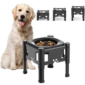 Meilleurs prix pour Gamelle surélevée - PZCC - Noir - 3 hauteurs réglables - Pour chien et chat - Alimentation lente