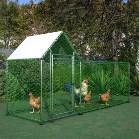 Comparer les prix de Enclos métallique argenté 303x107x152 cm pour poules lapins parc extérieur petit animal avec verrou et bâche PE imperméable