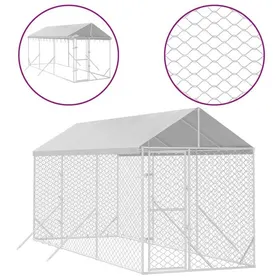 Comparer les prix de Bonne qualité - Enclos parc animaux galvanisé - BONNIE - Chenil d'extérieur - pour chiens avec toit argenté 2x6x2,5 m - MAW66660825