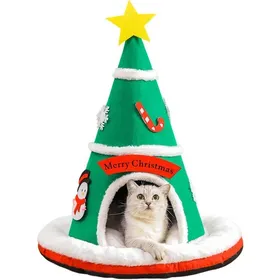 Meilleurs prix pour Caverne pour chat - MICH - Chaud antidérapant - Sapin de Noël - Lit doux - Coussin amovible - 60x60x70 cm