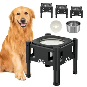 Comparer les prix de LVHCMFOHM Gamelle pour Chien/Chat - Gamelle Eau Surélevée en ABS et Inox - Réglable en Hauteur - 24x24x236 cm - Noir