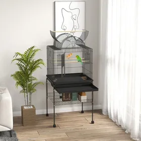 Comparer les prix de Grande cage pour oiseaux perruches canaris noir acier 63x53x144cm avec roulettes plateau rangement mangeoire nichoir