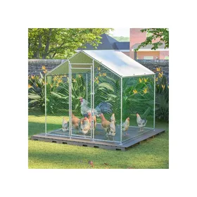 Meilleurs prix pour Enclos poulailler extérieur 203x197x200 cm avec toit PE imperméable porte verrouillable structure Métal Argent