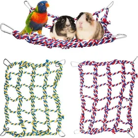 Comparer les prix de Ensemble de 2 filets colorés en corde pour oiseaux – Hamac suspendu pour animaux échelle pour rongeurs accessoires pour cage