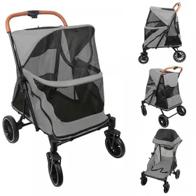 Comparer les prix de LVHCMFOHM Grande Poussette Pliable pour Chien - Avec 4 roues en EVA - Pliage en Un Clic - Charge 45 kg - 60x83x108 cm - Gris
