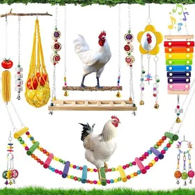 Comparer les prix de Ensemble de 10 jouets suspendus pour poulailler - Jouets pour poules - Accessoires pour poules - Balançoires - Échelles - Jouets à