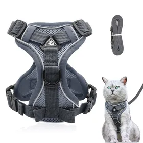 Comparer les prix de Harnais réglable anti-éclatement pour chat avec laisse - Harnais souple pour chat - Harnais de poitrine pour chat - Chiot - Gris -