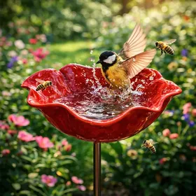 Meilleurs prix pour Abreuvoir à oiseaux en métal avec fleurs moineaux de jardin faits main abreuvoirs et mangeoires à insectes résistants à lhive...