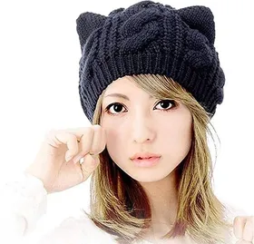 Comparer les prix de Chapeau en laine tricoté avec oreilles de chat pour femme et fille chapeau au crochet noir