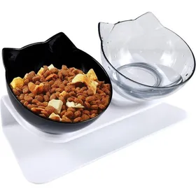 Comparer les prix de Double gamelle chat inclinée 15° support surélevé bol pour chats et petits chiens bol alimentation