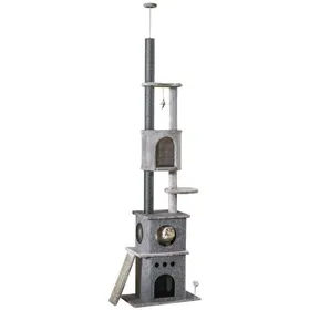 Meilleurs prix pour Arbre À Chat Xxl Plafond 225-255cm Réglable - Avec Jouets & Sisal Gris Clair - Spécial Petits Chats