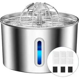 Comparer les prix de 2.2 L Fontaine à eau pour chat en forme de fleur - Ultra-silencieuse - Acier inoxydable-Comprend 3 filtres 3 éponges et 1 brosse