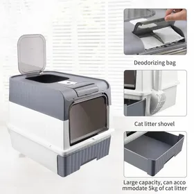 Meilleurs prix pour B.LIVEM Bac à Litière avec Couvercle, Tiroir et Pelle, Maison de Toilette Chat XXL, contient 5KG de Litière, Gris