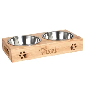 Meilleurs prix pour Station dalimentation pour Chiens e avec nom – Naturelle 31x15x6cm surélevée - 31 x 15 x 6 cm M 31 x 15 x 6 cm M GAMELLE