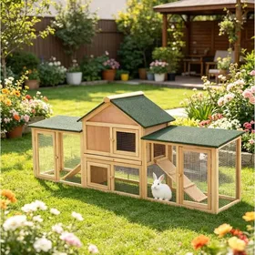 Comparer les prix de Grand clapier pour lapin EVRYAE 210 x 455 x 845 cm extérieur bois enclos grillagé rampe daccès vert