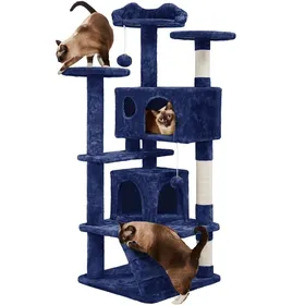Comparer les prix de Yaheetech Grand Arbre à Chat Multiniveau avec Poteaux en Sisal Cachettes Perchoirs Griffoir Boules Bleu Marine