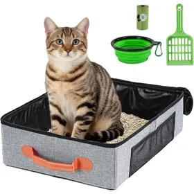 Comparer les prix de Litière portable pour chat - ZGEER - Couvercle à fermeture éclair - 46x13x26 cm - Étanche - Facile à nettoyer - Pliable