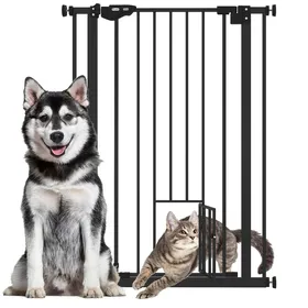 Comparer les prix de Barrière de Sécurité Extra Haute pour Animaux avec Chatière et Fermeture Automatique - 74 à 80 cm - Noir