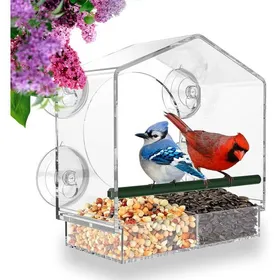 Comparer les prix de Nichoir et mangeoire- Mangeoire à oiseaux de fenêtre pour lextérieur avec ventouses puissantes 21.5X20.5X10cm