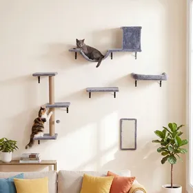 Meilleurs prix pour COSTWAY Arbre À Chat Mural Combiné Panneaux Escalier Hamac Griffoir Sisal Support Charge 10KG Par Niveau Pour Chat Intérieur