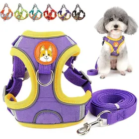 Meilleurs prix pour Ensemble Harnais et Laisse pour Petit Chien Anti Traction Réglable Réfléchissant Chiot Harnais Veste en Daim Souple Anti-Fuite Chat