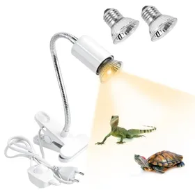 Comparer les prix de Lampe Chauffante Tortue avec 2 Ampoules(50W UVA/UVB lampe) et Thermomètre E27 Douille Ampoule Pince Pivotante à 360° Rég REFLECTEUR