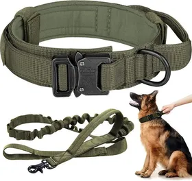 Comparer les prix de Collier Tactique Réglable Pour Chien Avec Poignée De Contrôle Et Boucle En Métal Livré Avec Une Laisse Élastique M(36-48cm) Vert