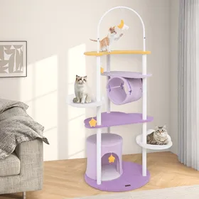 Comparer les prix de GOPLUS Arbre à Chat Multi-Niveaux de 158 CM, Tour à Chat avec Perchoir et Jouets Suspendus, Cadre Métallique Robuste