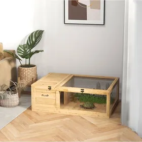 Comparer les prix de Maison pour tortue en bois 91 x 605 x 32 cm avec toit ouvrant et double espace jaune