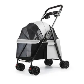 Meilleurs prix pour Poussette Chien/Chat - FIANAO - Structure Métal Durable Filet Visible Frein Arrière Pliage Compact - Gris