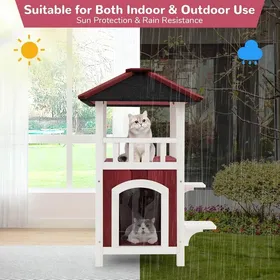 Comparer les prix de GIANTEX Niche en Bois à 2 étages dextérieur pour Chat Toit en Asphalte Sol Amovible pour Chats de Petite-Moyenne Taille