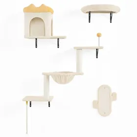 Meilleurs prix pour Yaheetech Arbre à Chat Mural Étagères Murales pour Chat dIntérieur avec Niches Paniers Griffoirs en Sisal Beige