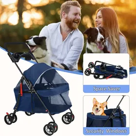 Comparer les prix de Poussette pour chien - CURFAIR - Pliable - portable - Pour chiens et chats de petite/moyenne taille - Bleu