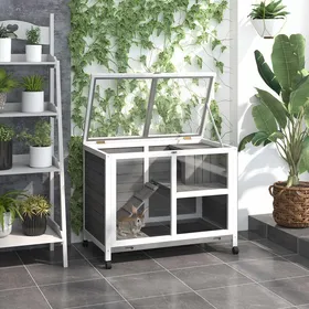 Meilleurs prix pour Cage à lapin clapier sur roulettes petit enclos aminaux en bois massif 2 étages toit ouvrant plates-formes 915 x 533 x 73 cm gris
