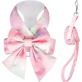 Comparer les prix de Ensemble harnais et laisse pour chien - MHY® - Nœud papillon - Dégradé arc-en-ciel - Maille douce - Sans traction - XS