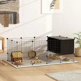 Comparer les prix de Enclos pour petits animaux cage à lapin modulable 31 panneaux avec niches surélevées en acier 140x70x52cm noir