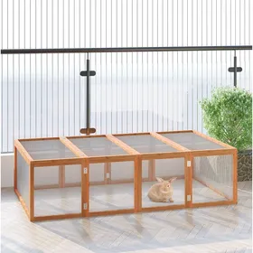 Meilleurs prix pour Enclos pour Lapin avec Grillage et 2 Couvercles Ouvrants - ELVMI - en Bois de Sapin Naturel 181 × 100 × 48 cm