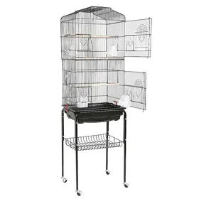 Meilleurs prix pour Cage Oiseaux Volière portable Avec 4 roulettes en Métal - ERROLVES - Noir - 46*35.3*150.6 CM
