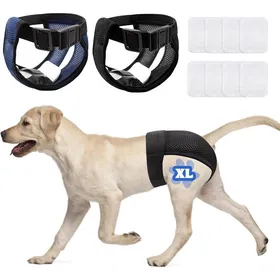 Comparer les prix de Lot de 2 Culottes pour Chien Femelle Chaleurs Taille XL avec 8 Serviettes Hygiéniques Lavables Noir et Bleu